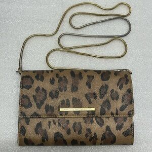 Lauren Ralph Lauren 50" Brass Chain Cross Body Leopard Cheetah Print 7 1/2”L 5"W